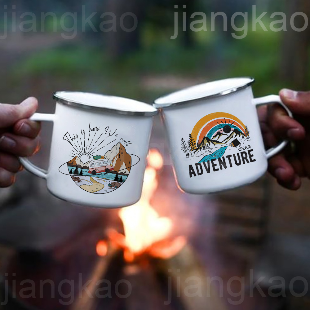 Outdoor Adventure Friends - Mug Enamel Camping dengan Cetakan 'This