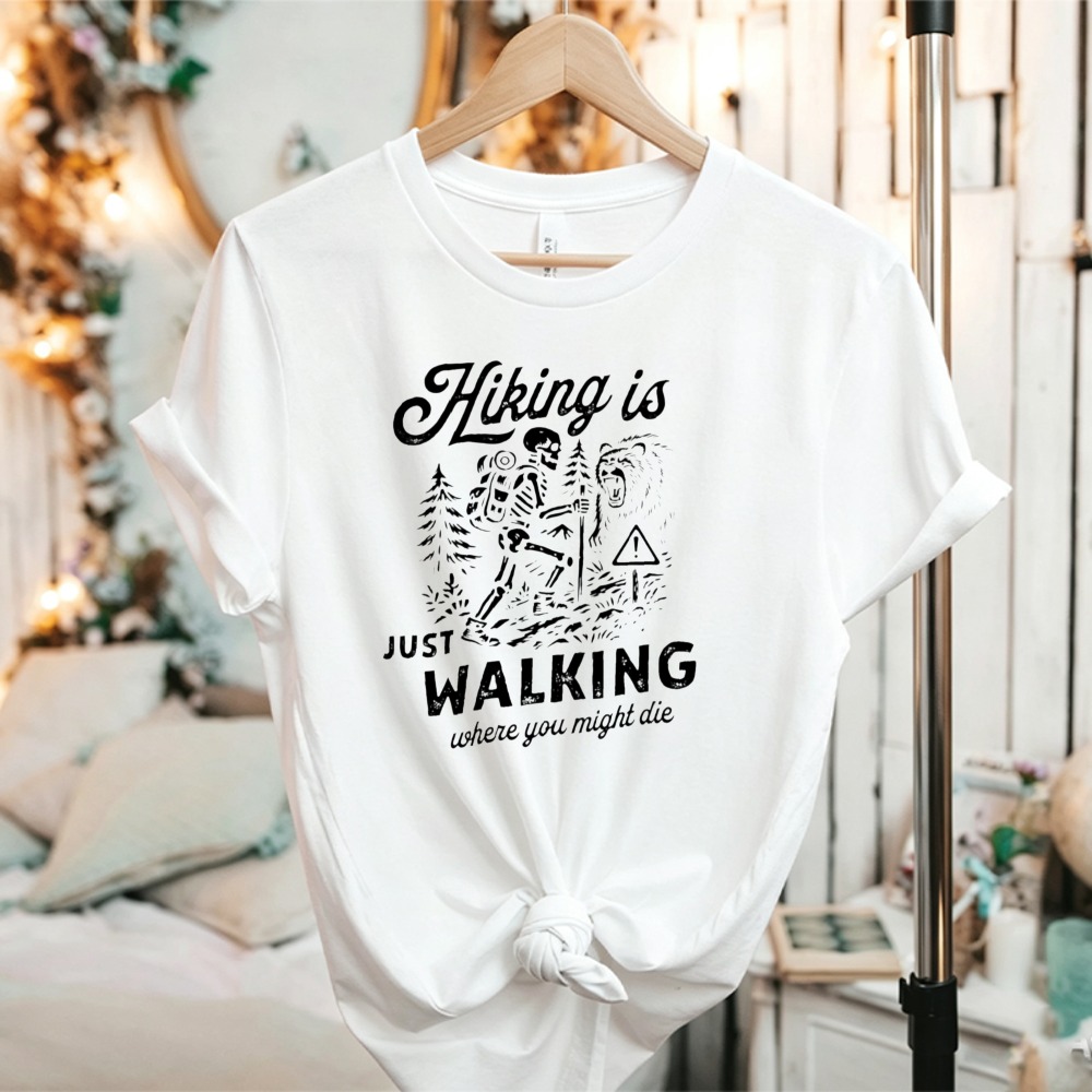 Kaos Katun Wanita Musim Gugur  - Outdoor Adventure Quotes ulasan dan harga